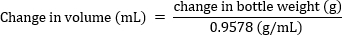 Change in volume calculation formula; relationship between weight and volume; scientific analysis.