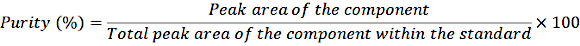 figure-protocol-1 Purity calculation formula, showing ratio of peak areas for component analysis, equation representation.