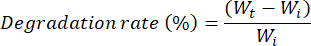 Degradation rate equation, formula for calculating material degradation percentage, mathematical concept.