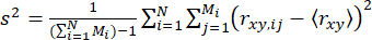 Variance formula, statistical analysis, equation, Σ, Mi, rxy, data variance calculation