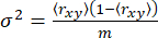 Variance formula σ²=(rₓᵧ)(1-rₓᵧ)/m; statistical analysis equation image.