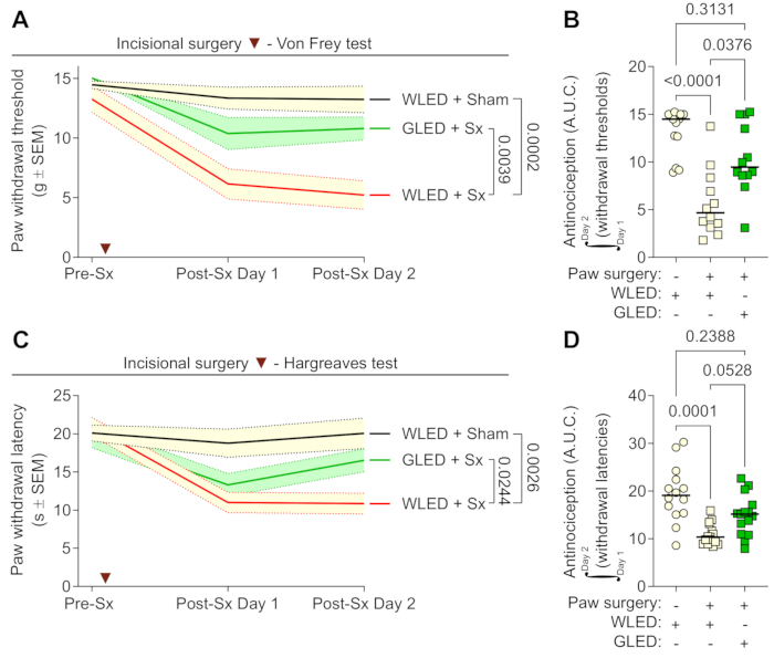 figure-results-2 Incisional surgery pain assessment; Von Frey and Hargreaves tests; graphs of paw withdrawal data.