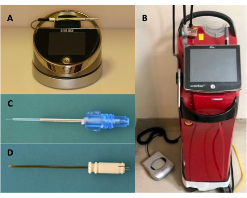 Dental laser equipment and accessories; includes diode laser unit, fiber optic tips.