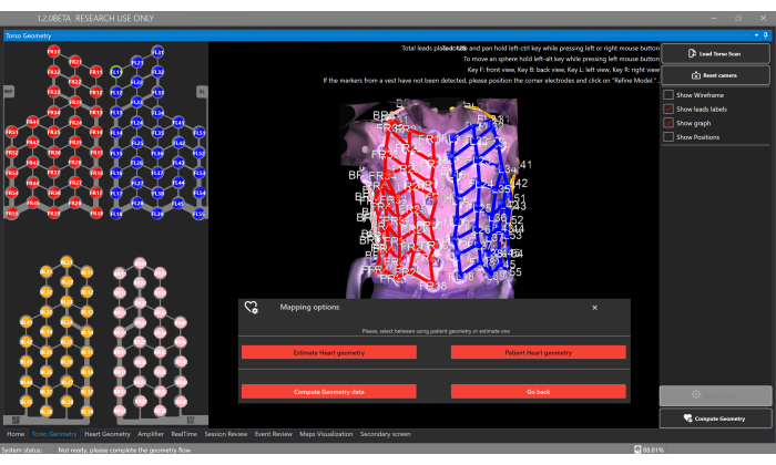 Heart geometry mapping diagram; computational setup for cardiology data visualization analysis.