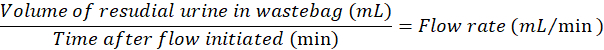 Urine flow rate formula: volume/time, shown as an equation for medical analysis.