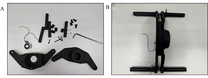 figure-results-3 Component assembly and alignment; mechanical parts laid out and assembled, engineering setup.