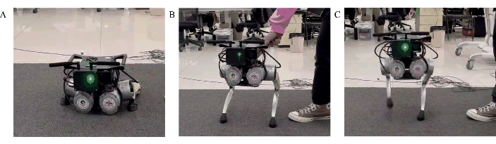 figure-results-7 Robot stability test sequence showing dynamic balance; three-stage diagram; robotics research equipment.