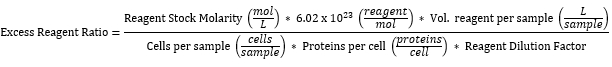 Excess reagent ratio equation; formula for calculating reagent ratio using molarity and concentration.