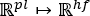 Mathematical transformation equation diagram, mapping function R^pl to R^hf.