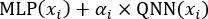 MLP and QNN equation, neural network symbol, used in machine learning model formulation.