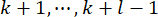 Mathematical sequence k+1 to k+l-1 formula, illustrating range in algebra studies.
