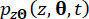 Equation of probability function pzθ(z,θ,t) relevant to probabilistic modeling concepts.
