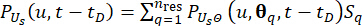 Equation for stationary distribution, ΣP_usΘ, t-t_D, probability analysis, mathematical formula.