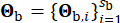 Equation showing statistical set notation; theta sub b equals set curly braces theta sub b comma i sub j equals 1 to s sub b.