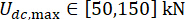 Static equilibrium equation, \(U_{dc,max} \in [50,150]\) kN, formula for force range analysis.