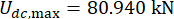 Equation displaying maximum static equilibrium force, \( U_{dc,max} = 80.940 \, \text{kN} \).