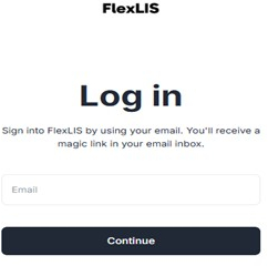 figure-results-2 FlexLIS login interface, email field, magic link authentication.