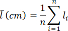 Arithmetic mean formula, \(\bar{l} = \frac{1}{n} \sum_{i=1}^{n} l_i\), mathematical equation.