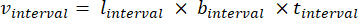 Cross-sectional area formula, V_interval=l_interval×b_interval×t_interval, equation.