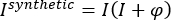 Static equilibrium equation, Isynthetic=I(I+φ), symbolic representation, physics formula.