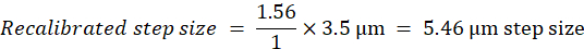 Recalibrated step size formula, diagram showing step size calculation for precision measurement.