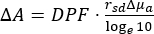 ΔA calculation equation for photonics absorption analysis.
