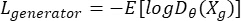 GAN generator loss equation, formula representation for deep learning optimization analysis.