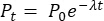 Exponential decay equation, Pt=P0e^(-λt), mathematical expression.