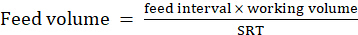 Feed volume equation formula, used in bioreactor process calculations for optimizing nutrient input.