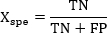 Specificity formula, X_spe = TN/(TN+FP), mathematical equation in statistical analysis.