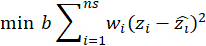 Optimization equation with weighted sum for error minimization.