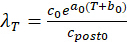 Thermal expansion equation, formula λ_T=c₀e^(a₀(T+b₀))/c_post0 used in thermodynamics analysis.