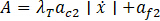 A = λₜa₍c₂₎|ẋ̇|+a₍f₂₎ formula image, mathematical equation in physics analysis.