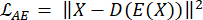 Autoencoder loss formula, mathematical equation, depicting data encoding and decoding process.