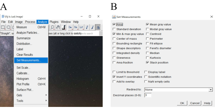 figure-protocol-5 Fiji software interface; menu navigation for measurement settings; data analysis configuration.