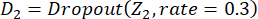figure-protocol-28 Dropout layer formula, D₂=Dropout(Z₂, rate=0.3), neural network diagram, machine learning.