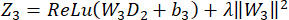 figure-protocol-29 Neural network equation, Z3=ReLU(W3D2+b3)+λ||W3||², for activation function analysis.