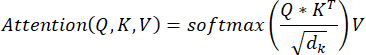 Attention mechanism equation, softmax normalization, key-query-dot-product, AI model concept.