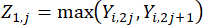 Equation for Z computation: Z<sub>1,j</sub>=max(Y<sub>i,2j</sub>,Y<sub>i,2j+1</sub>). Mathematical formula.