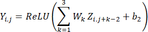 Neural network formula, ReLU activation, Σ-weighted inputs, diagram of convolution operation.