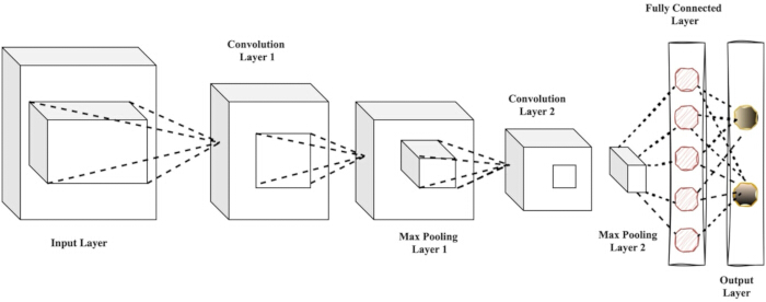 figure-protocol-6 Convolutional neural network diagram: input, convolution, max pooling, fully connected, output layers.