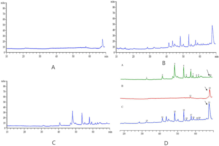 figure-results-2 Chromatography analysis; multiple chromatograms; chemical compound separation; data comparison chart.
