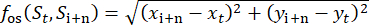 f<sub>os</sub>(S<sub>t</sub>,S<sub>t+n</sub>) equation, spatial distance formula for trajectory analysis.
