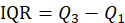 Interquartile range formula (IQR = Q3 - Q1), statistical data analysis, equation.