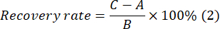 Recovery rate equation: (C-A)/B × 100%; mathematical formula, efficiency calculation.