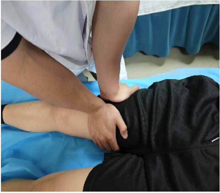 figure-results-2 Physical therapy stretching exercise for knee rehabilitation, therapist assisting patient's knee flexion.