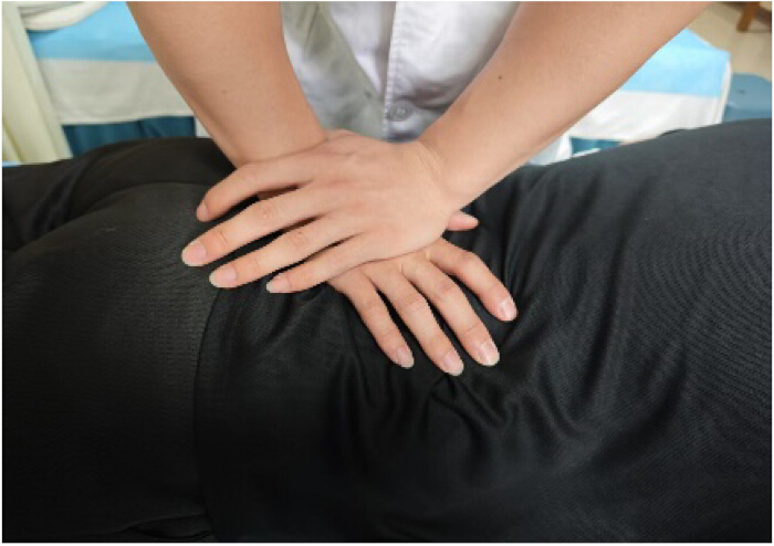figure-results-4 Chiropractic adjustment technique, hands applying spinal manipulation, manual therapy method.