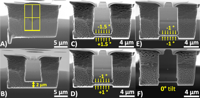 Cross-sectional SEM images of nanostructures, angle variations, microfabrication analysis.