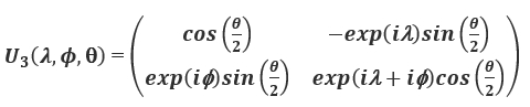 figure-protocol-23 Quantum mechanics equation, U3 gate matrix, involving trigonometric and exponential functions.