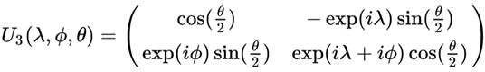figure-protocol-2 Quantum gate matrix equation, U3(λ,ϕ,θ) symbol, relevant to quantum computing studies.